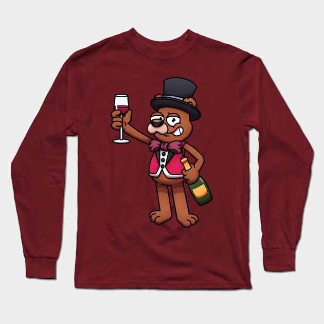 New Year Bear With Champagne Long Sleeve T-Shirt by TheMaskedTooner